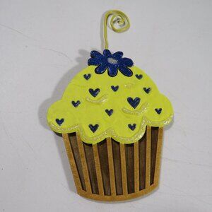 Cupcake with Flower Laser Cut Wooden Ornament Hangs